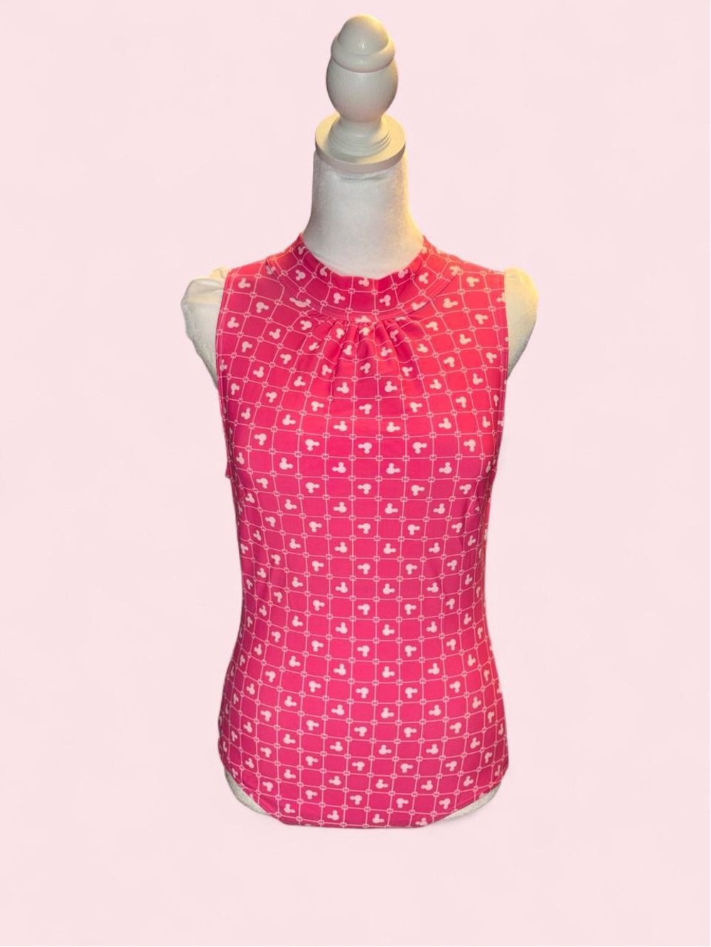 Sleeveless Pink Patterned Mock-Neck Top